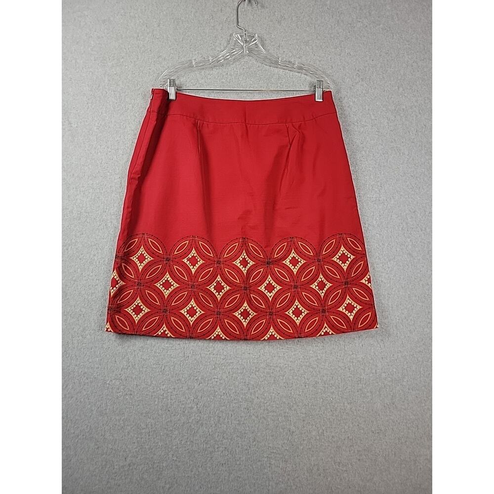 Talbots Cotton Red Geometric Embroidered Side Zip A Line Skirt Women's Plus 16 - Picture 6 of 12